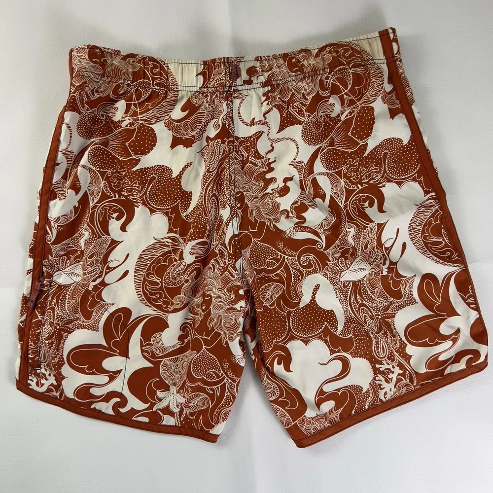 American Eagle Swim Trunks‎ Men’s Brown Pattern Board Shorts Tropical Beach Sz.M